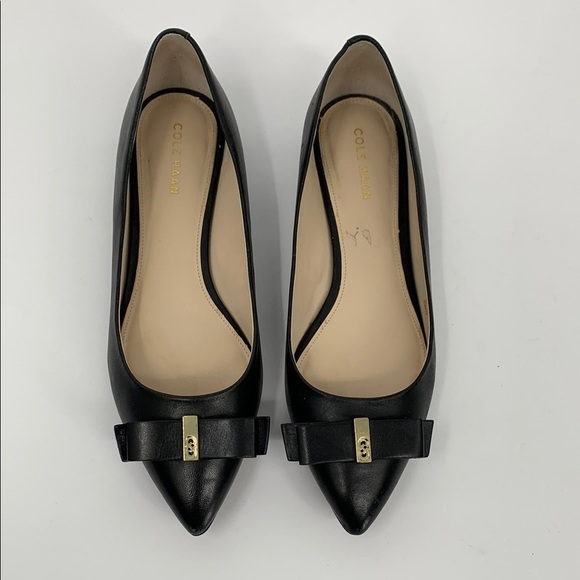 Cole Haan Elsie Bow skimmer flat pointed toe shoe ballet black leather flat 6.5 - Picture 3 of 8